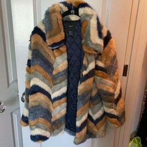 Striped fur long coat
